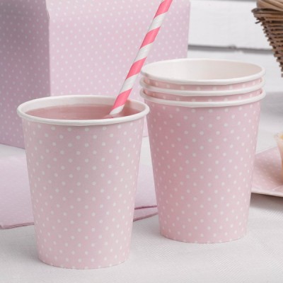 Paper Cups - pink and white polka dot x8